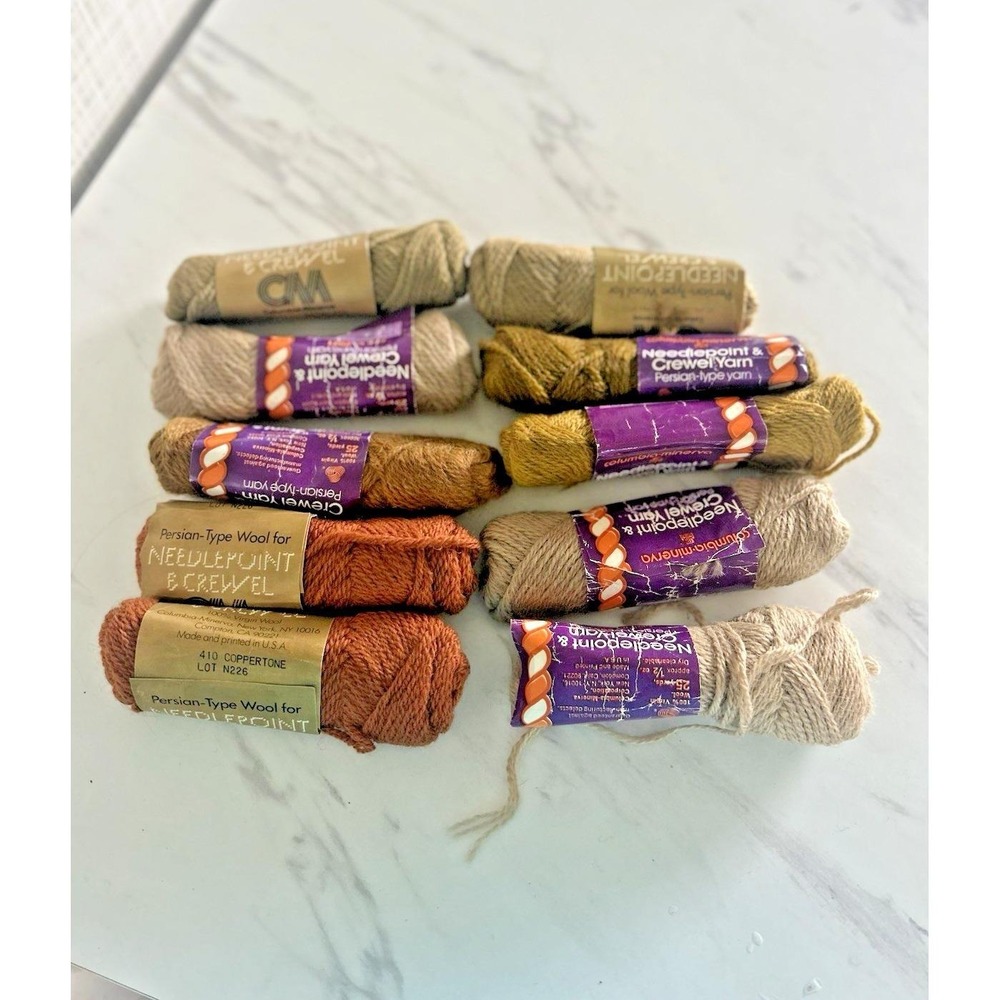 Vintage Columbia-Minerva Virgin Wool Yarn Lot Needlepoint Crewel Browns Sand EEE